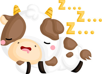 a vector of a cute sleeping cow

