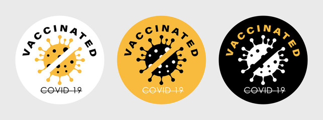 Vaccinated Stamps. Covid-19 vaccine. Flat vector logo. 