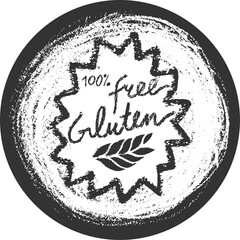 Circle label Gluten free vector. Hand drawn round label of gluten-free. Healthy eating symbol. Crayon textures. Sticker green products. Healthy food sign. Allergen-free icon with hand written text.