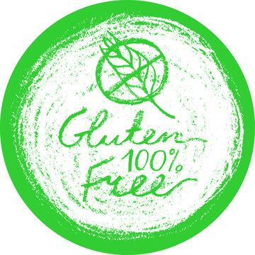 Circle label Gluten free vector. Hand drawn round label of gluten-free. Healthy eating symbol. Crayon textures. Sticker green products. Healthy food sign. Allergen-free icon with hand written text.