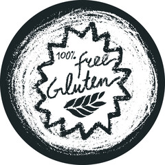 Circle label Gluten free vector. Hand drawn round label of gluten-free. Healthy eating symbol. Crayon textures. Sticker green products. Healthy food sign. Allergen free icon with hand written text.
