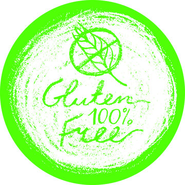 Circle label Gluten free vector. Hand drawn round label of gluten-free. Healthy eating symbol. Crayon textures. Sticker green products. Healthy food sign. Allergen free icon with hand written text.