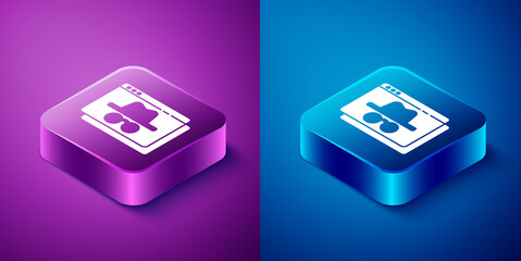Isometric Browser incognito window icon isolated on blue and purple background. Square button. Vector.