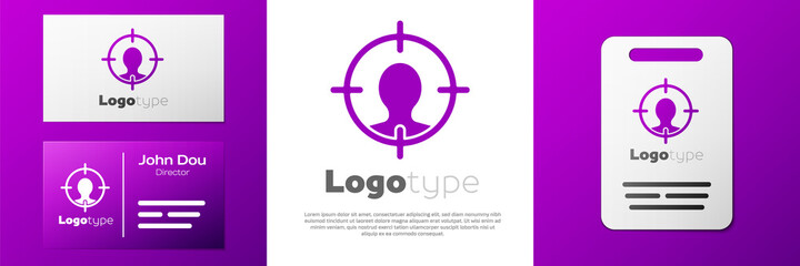 Logotype Head hunting icon isolated on white background. Business target or Employment sign. Human resource and recruitment for business. Logo design template element. Vector.