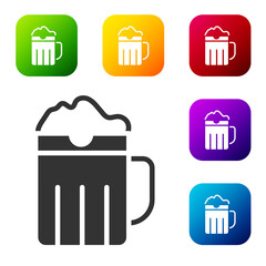 Black Wooden beer mug icon isolated on white background. Set icons in color square buttons. Vector.