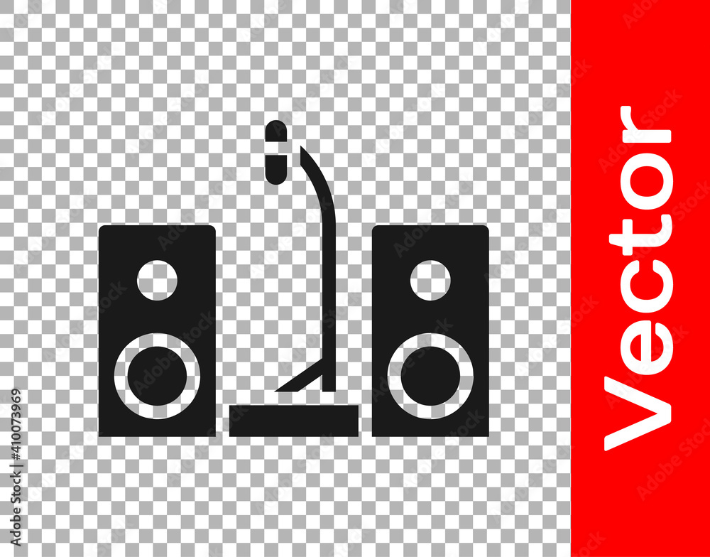 Wall mural black home stereo with two speaker s icon isolated on transparent background. music system. vector.