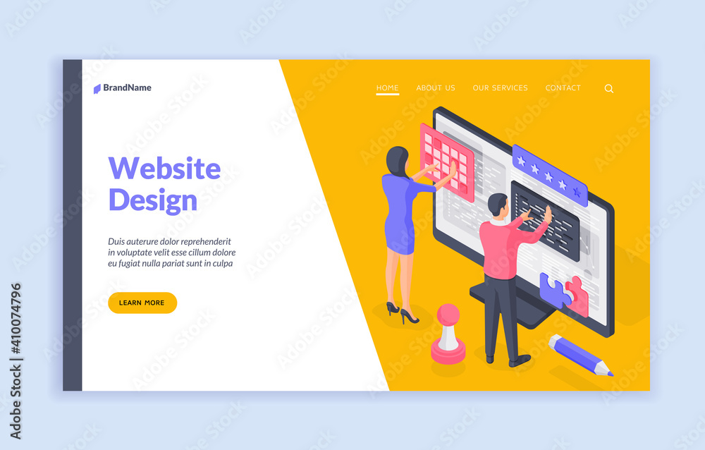 Wall mural designers working on website ui. isometric vector illustration. banner template