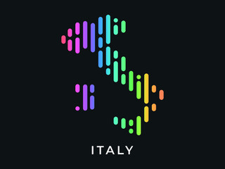 Obraz premium Digital modern colorful rounded lines Italy map logo vector illustration design.