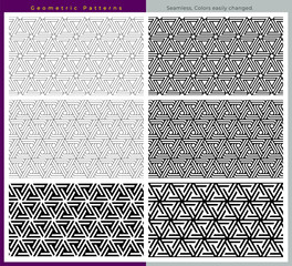 Geometric patterns, Triangle shape, Seamless, Colors easily changed, vector illustration.
