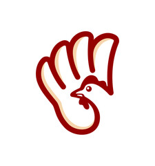 chicken logo with a combination of hand gestures say hello. modern line art style