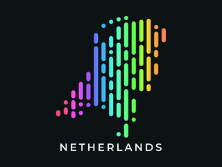 Digital modern colorful rounded lines Netherlands map logo vector illustration design.
