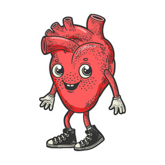 cartoon heart color sketch engraving vector illustration. T-shirt apparel print design. Scratch board imitation. Black and white hand drawn image.