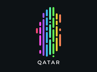 Digital modern colorful rounded lines Qatar map logo vector illustration design.