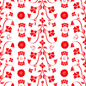 red folk damask vintage redwork seamless floral pattern