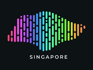  Digital modern colorful rounded lines Singapore map logo vector illustration design.