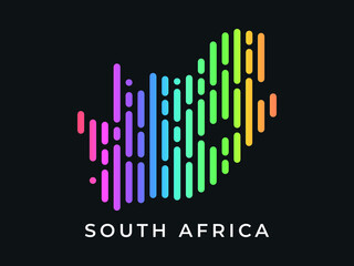 Digital modern colorful rounded lines South Africa map logo vector illustration design.