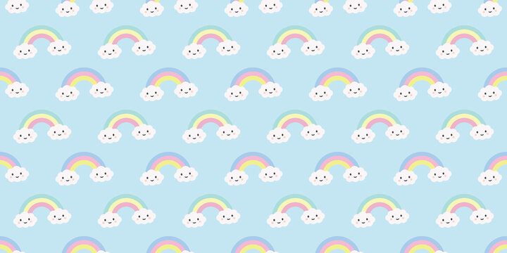 Cute rainbows seamless repeat pattern background design.