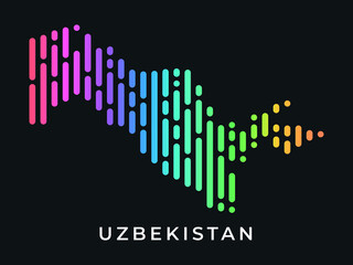  Digital modern colorful rounded lines Uzbekistan map logo vector illustration design.