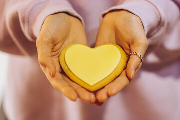 Fototapeta premium cute heart-shaped cookies with colored glaze prepared for Valentine's Day