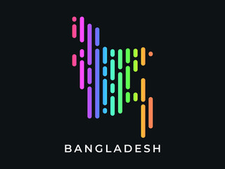  Digital modern colorful rounded lines Bangladesh map logo vector illustration design.