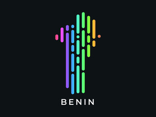 Digital modern colorful rounded lines Benin map logo vector illustration design.