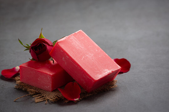Rose handmade soap on dark background