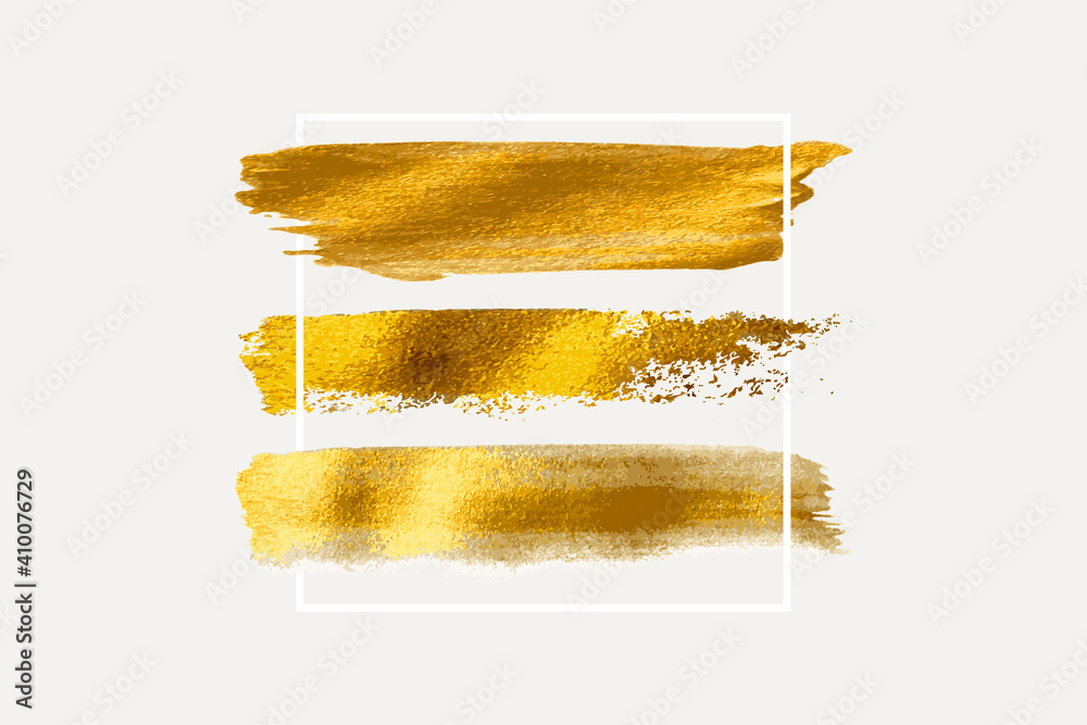Wall mural gold vector brush, gold paint in white square, acrylic paint, grunge stroke, lines, watercolor brush - Wall murals