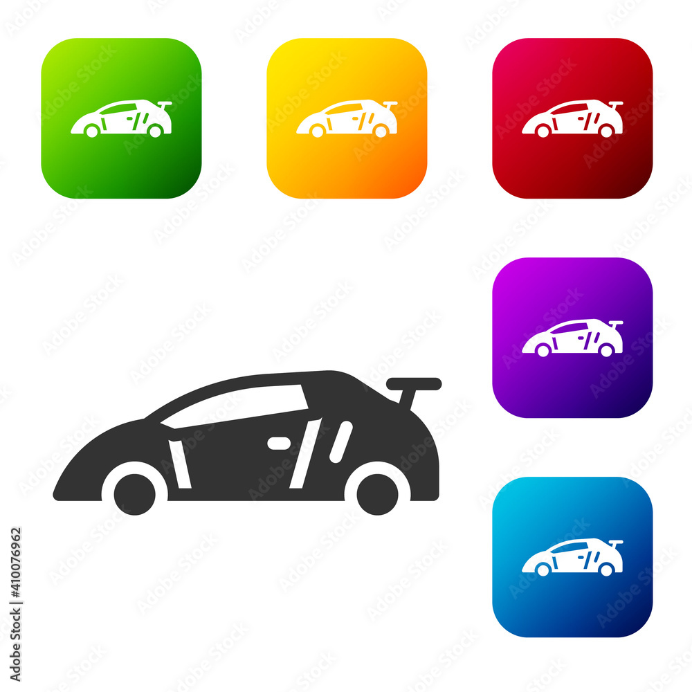 Sticker black sport racing car icon isolated on white background. set icons in color square buttons. vector.