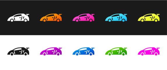 Obraz premium Set Sport racing car icon isolated on black and white background. Vector.