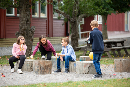 Children talking on playground