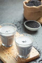 Soy milk mix black sesame on dark background