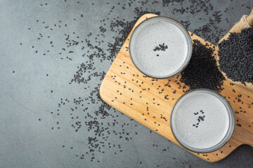 Soy milk mix black sesame on dark background