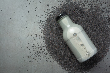 Soy milk mix black sesame on dark background