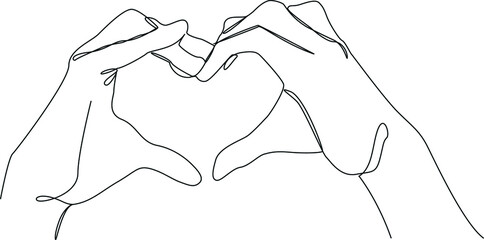the Hands are folded in the shape of a Heart. The fingers form the heart. Continuous one line drawing. Vector illustration