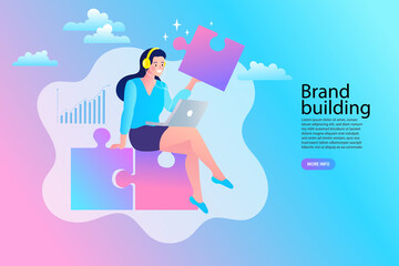 Group of business people assembling jigsaw puzzle and represent team support. Concept of teamwork, business cooperation, collective project work. Modern flat colorful vector illustration.