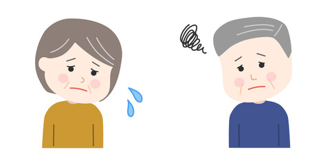 Husband and wife in a bad mood. Vector illustration isolated on white background.