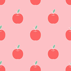 Pattern with red apples on a pink background
