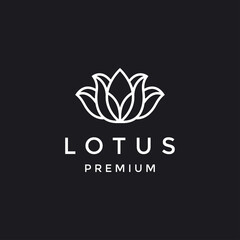 Outline lotus logo design, blossom lotus modern white logo design emblem vector illustration logo template. in black backround