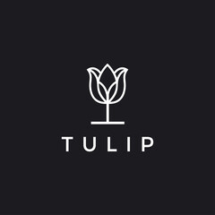 Abstract linear tulip icon. Beauty  spa salon  cosmetics or boutique logo. in black backround