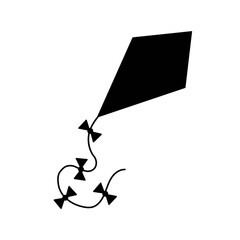 Cartoon kite black silhouette isolated on white background. Vector illustration.