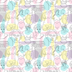 Fototapeta premium Ancient Greece and Rome set tradition and culture vector seamless pattern. The linear trend of the ancient surface pattern, Ancient Greece and Ancient Rome.