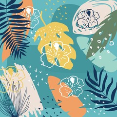 Obraz premium Pattern of floral and abstract shape, sticker, design element, plant, leaves, hand drawn in trendy doodle style. Vector illustrations for paper, cover, fabric, interior decor.