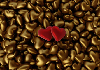 Fototapeta premium 3D Rendered Red Hearts with Golden Hearts 