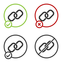 Black Chain link icon isolated on white background. Link single. Hyperlink chain symbol. Circle button. Vector.