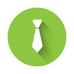 White Tie icon isolated with long shadow. Necktie and neckcloth symbol. Green circle button. Vector.