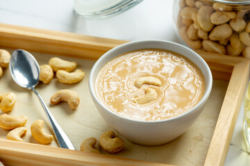cashew butter on marble background