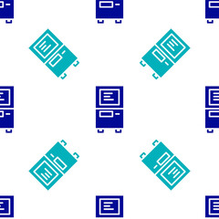 Blue ATM - Automated teller machine icon isolated seamless pattern on white background. Vector.