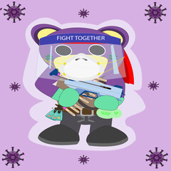 The fighting covid-19 together with Mr.purple bear