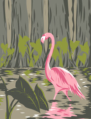 Flamingo in the Everglades National Park Located in Florida United States of America WPA Poster Art