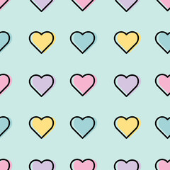 Colorful hearts seamless repeat pattern vector.